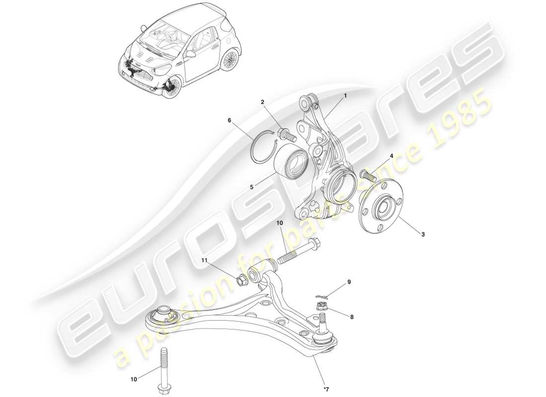 aston martin cygnet (2012) gruppo snodo sospensione anteriore diagramma delle parti