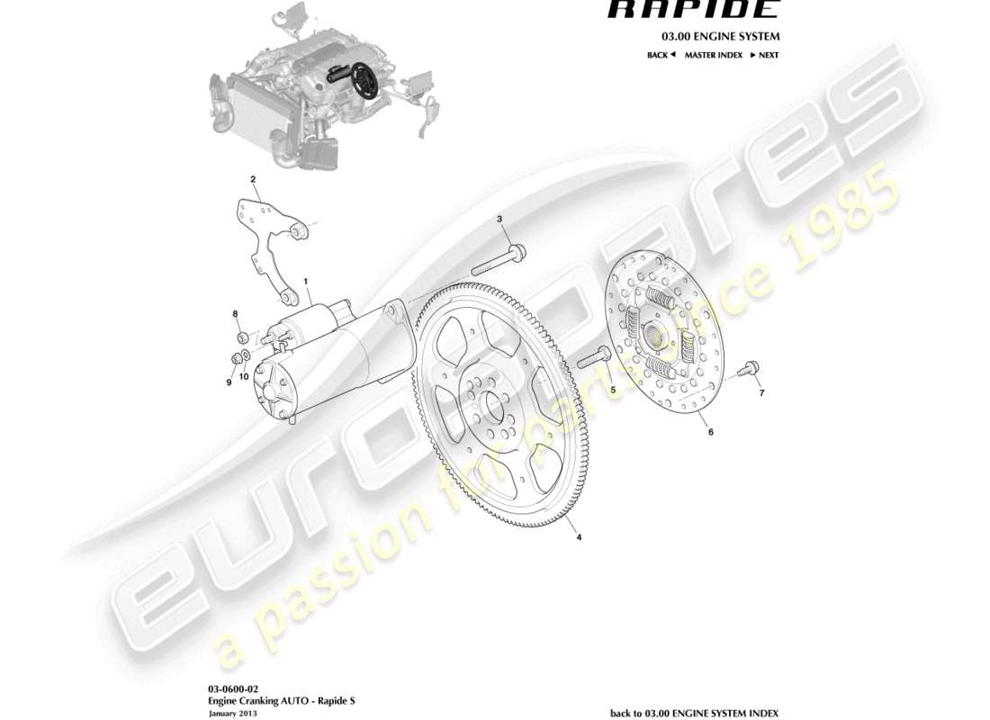 aston martin rapide (2013) motor anlassen, diagramm für autoteile