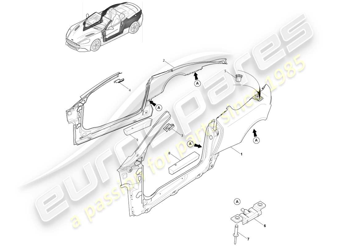 aston martin vanquish (2014) lato del corpo, volante diagramma delle parti