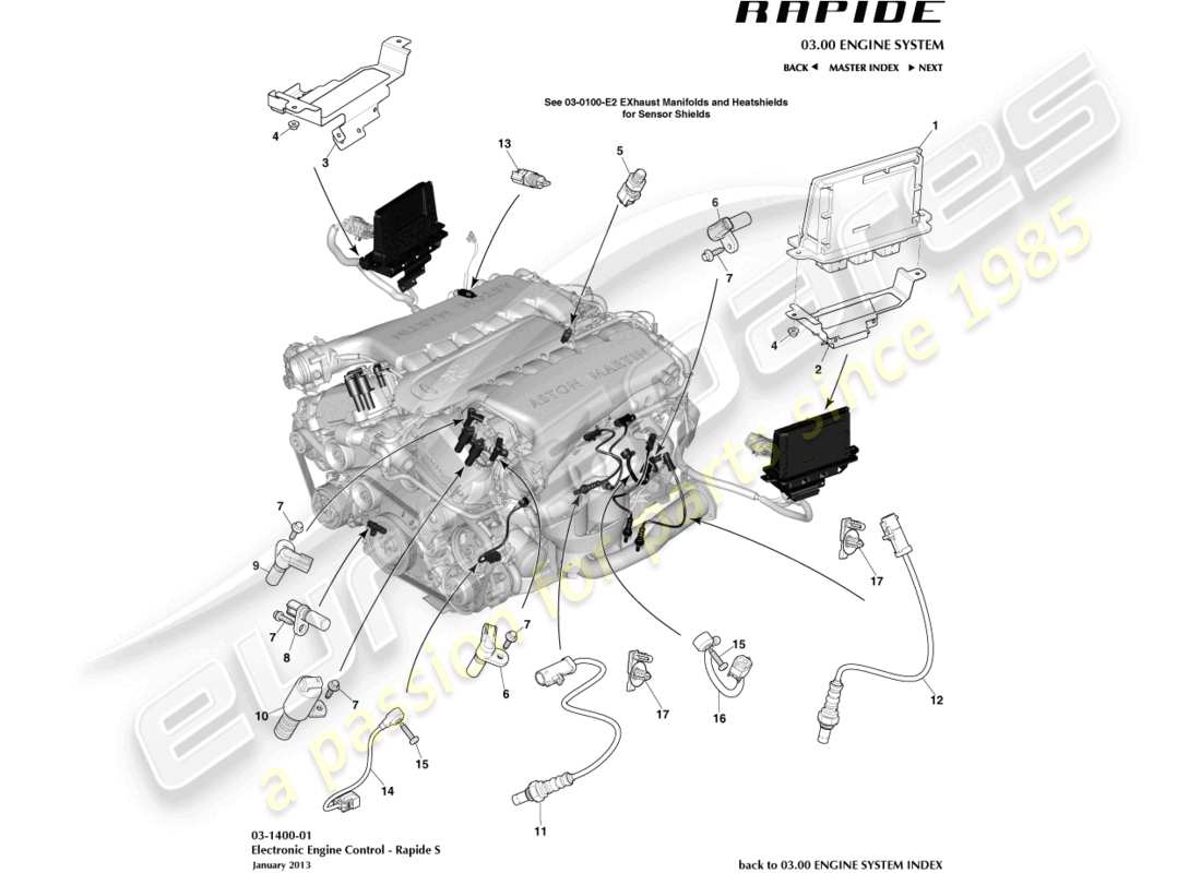 aston martin rapide (2019) controllo elettronico del motore diagramma delle parti