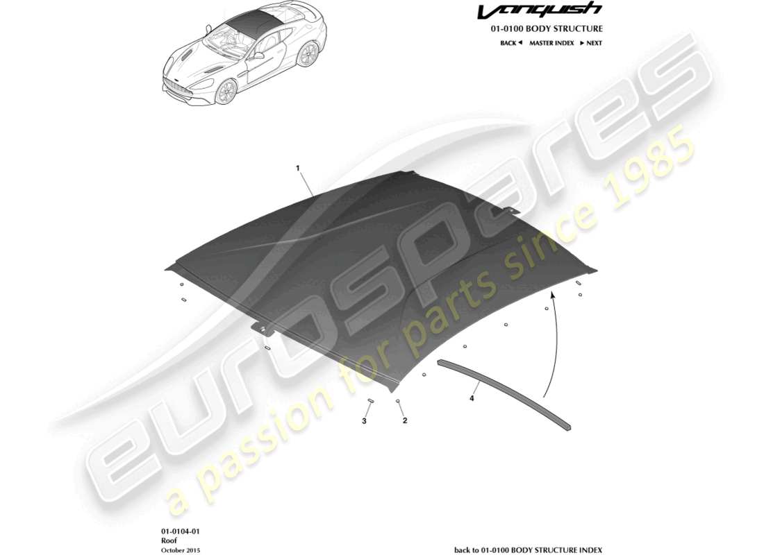 aston martin vanquish (2015) tetto, coupé diagramma delle parti
