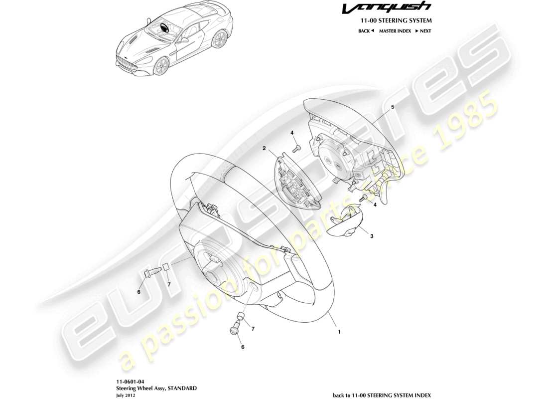 aston martin vanquish (2015) volante schema delle parti