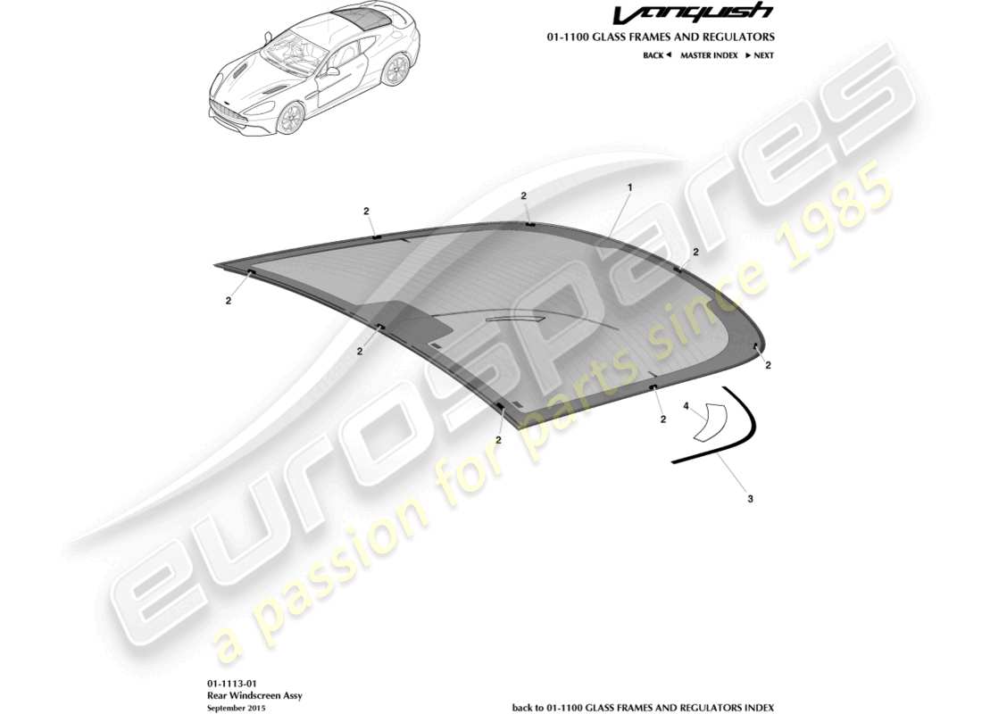 aston martin vanquish (2015) parabrezza posteriore diagramma delle parti