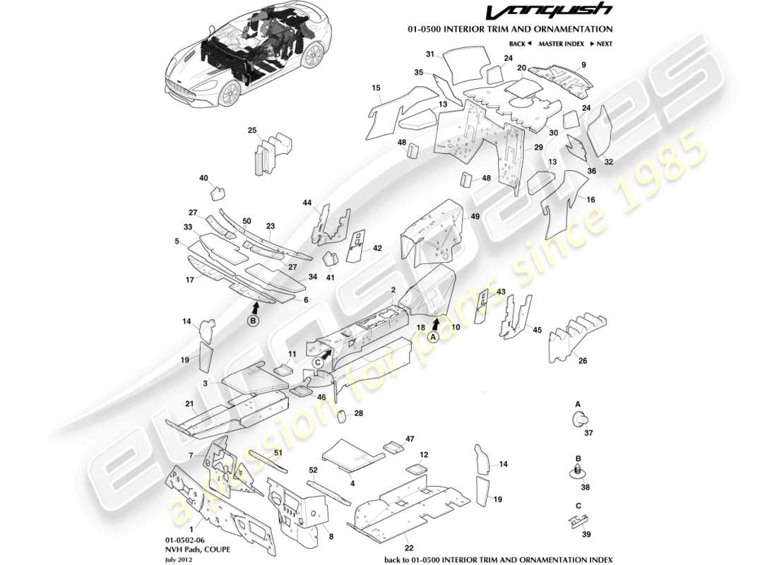 un diagramma delle parti dal catalogo delle parti aston martin vanquish (2015)