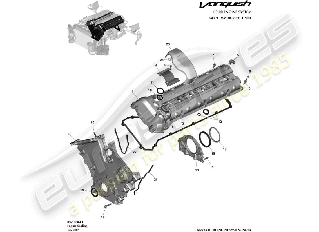 aston martin vanquish (2015) sigillatura del motore diagramma delle parti