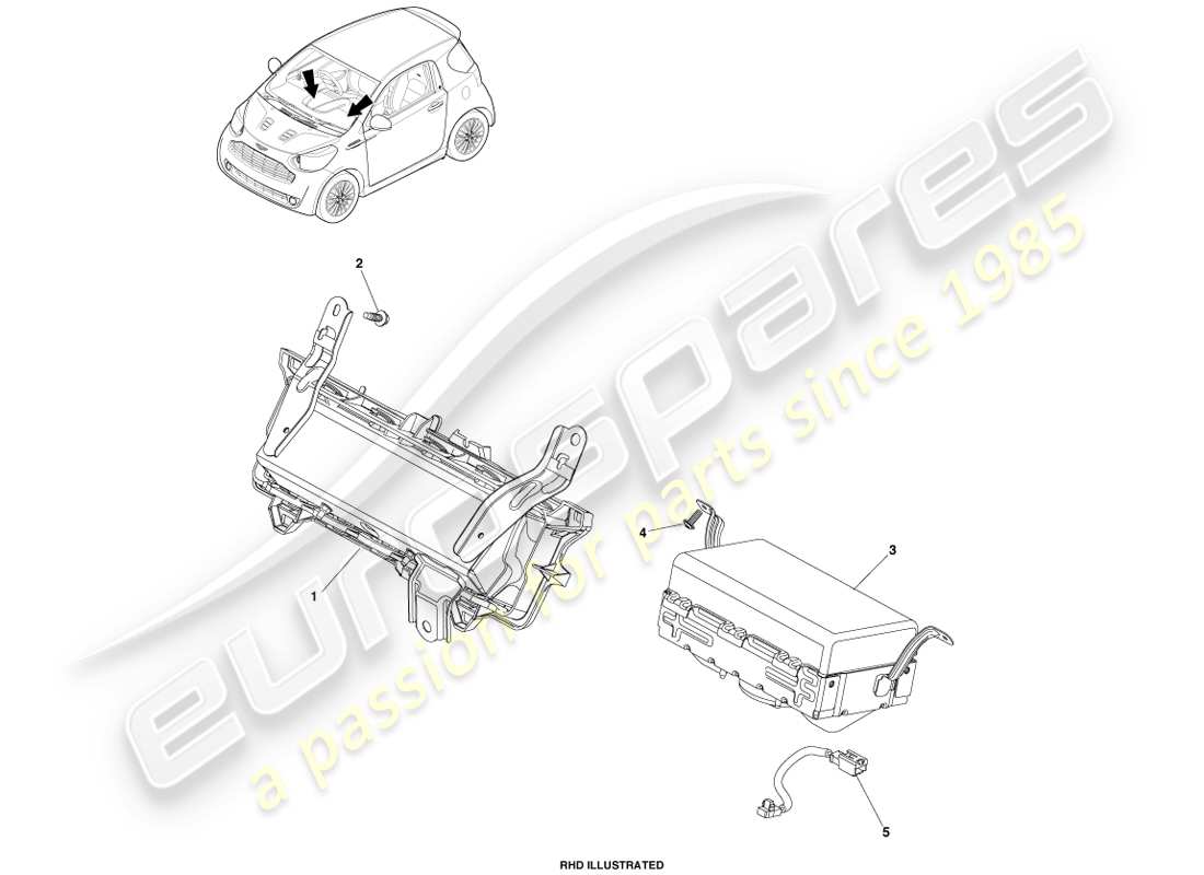 un diagramma delle parti dal catalogo delle parti aston martin cygnet (2012)