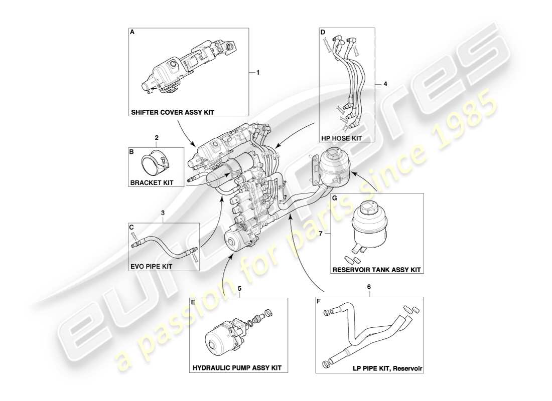 aston martin v8 vantage (2005) kit sportshift, diagramma delle parti 6 spd