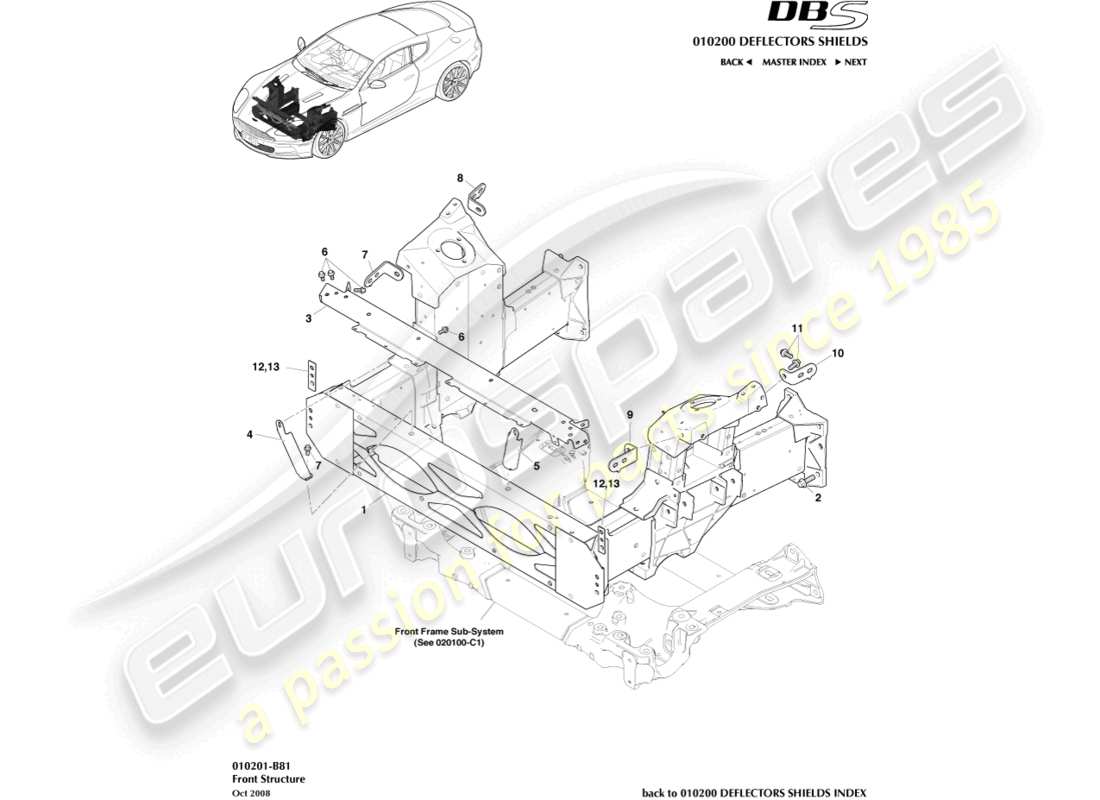 aston martin dbs (2007) struttura frontale diagramma delle parti