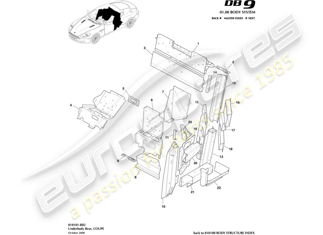 aston martin db9 (2012) unterboden hinten, coupé teilediagramm