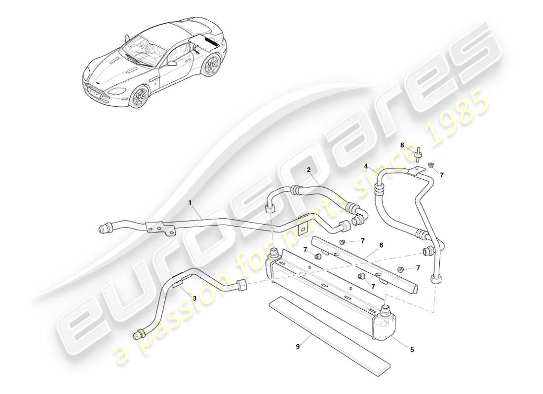 aston martin v8 vantage (2005) radiatore della trasmissione, diagramma delle parti gt8