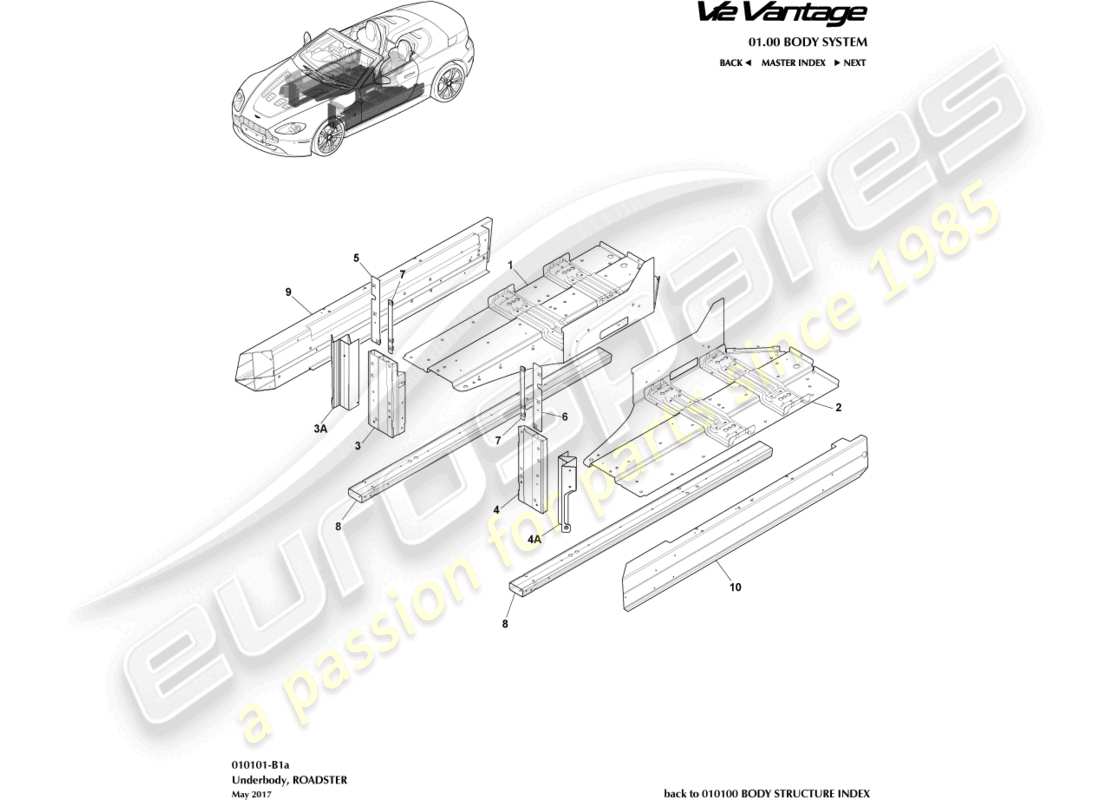 aston martin v12 vantage (2011) sottoscocca, diagramma delle parti della roadster