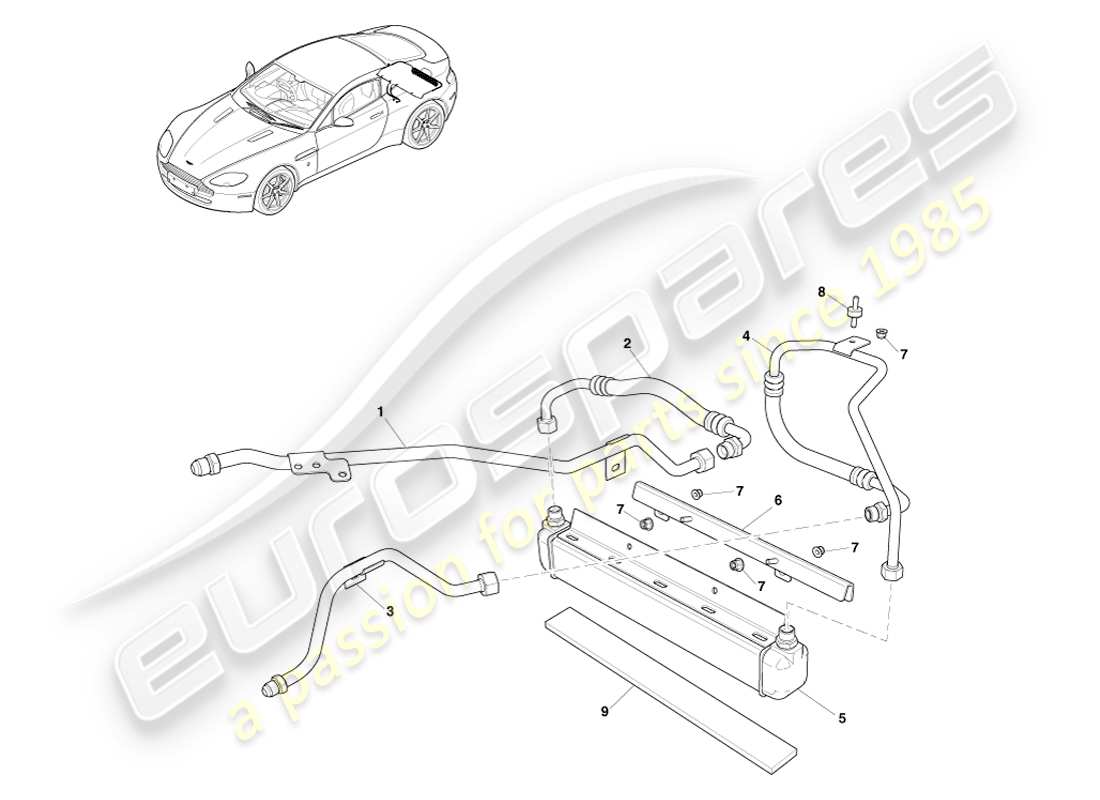 aston martin v8 vantage (2007) radiatore della trasmissione, diagramma delle parti gt8