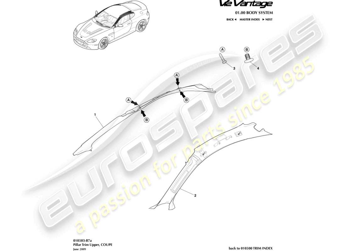 aston martin v12 vantage (2011) schema del rivestimento del montante, della parte superiore e della parte coupé