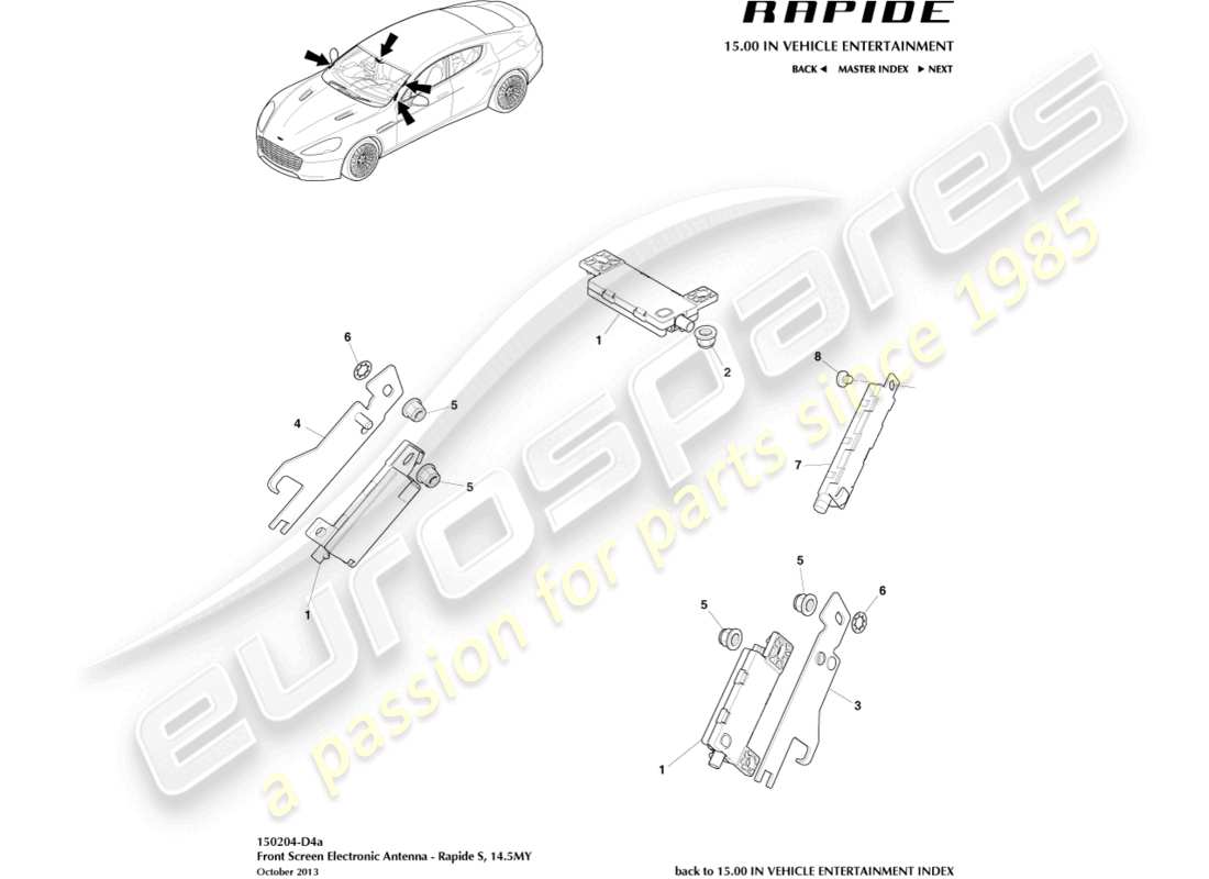 aston martin rapide (2013) antenna elettronica, 14.5my accesa diagramma delle parti