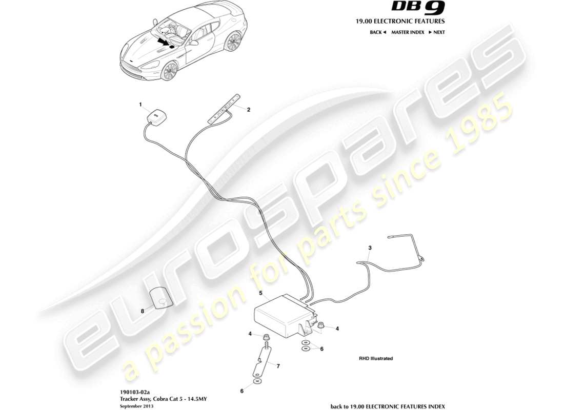 aston martin db9 (2017) localizzatore cobra cat 5, 14.5my diagramma delle parti