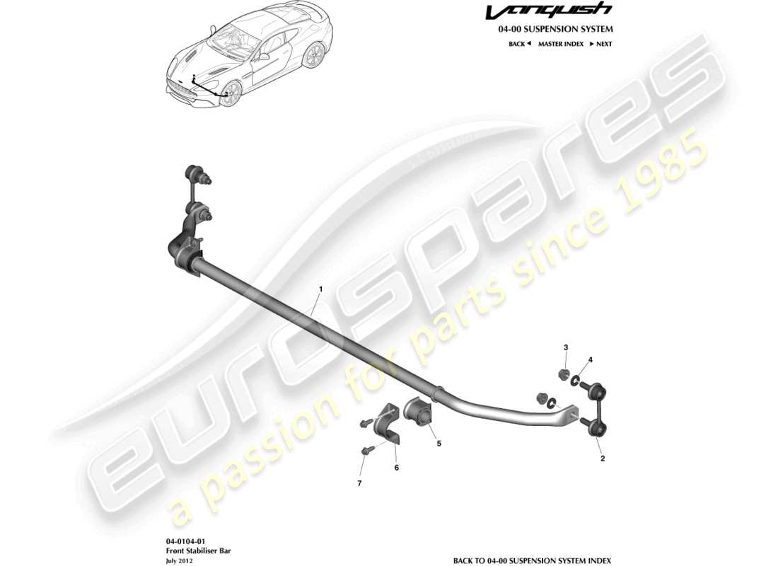 aston martin vanquish (2017) barra stabilizzatrice anteriore diagramma delle parti