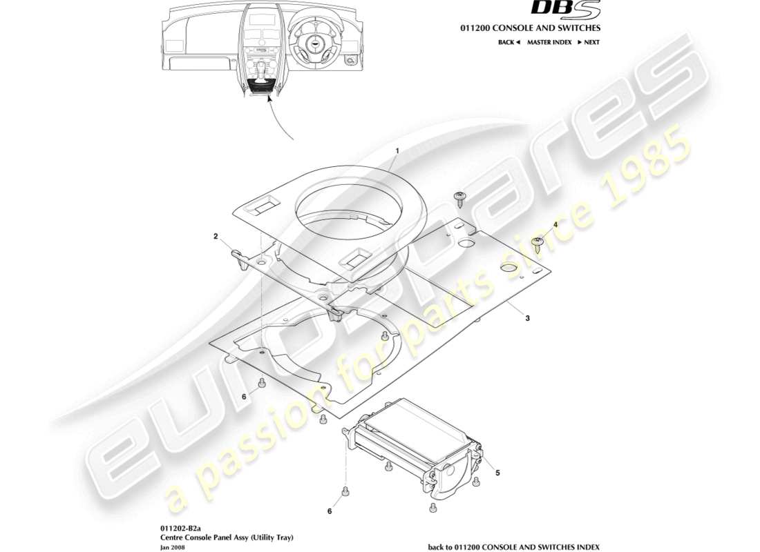 aston martin dbs (2010) teilediagramm für universalablage