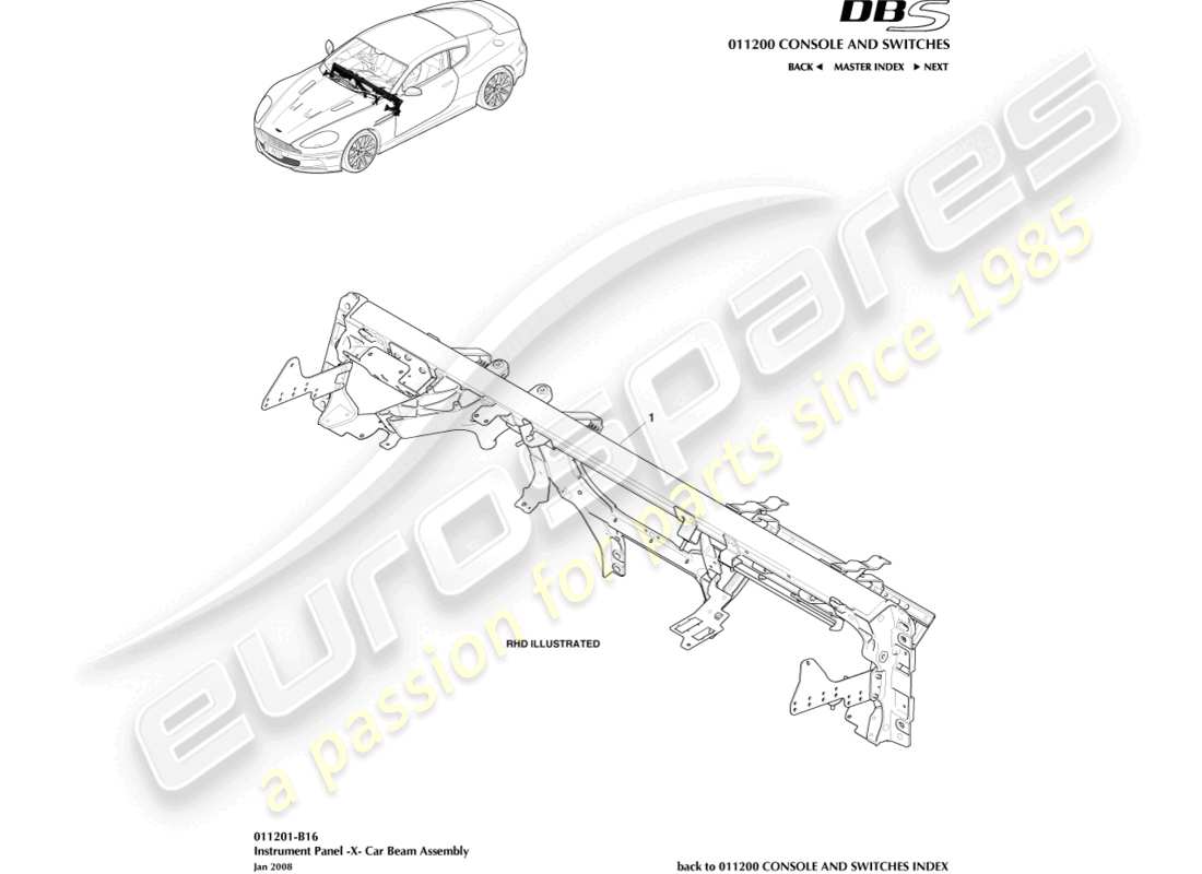 aston martin dbs (2012) traversa ip diagramma delle parti