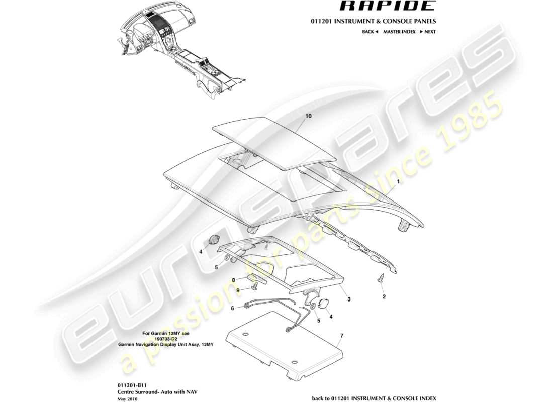 aston martin rapide (2012) diagramma delle parti del pannello di rivestimento della pila centrale
