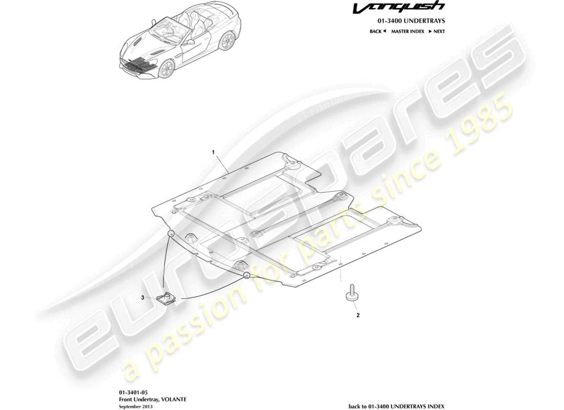aston martin vanquish (2017) sottoscocca anteriore, diagramma delle parti volante
