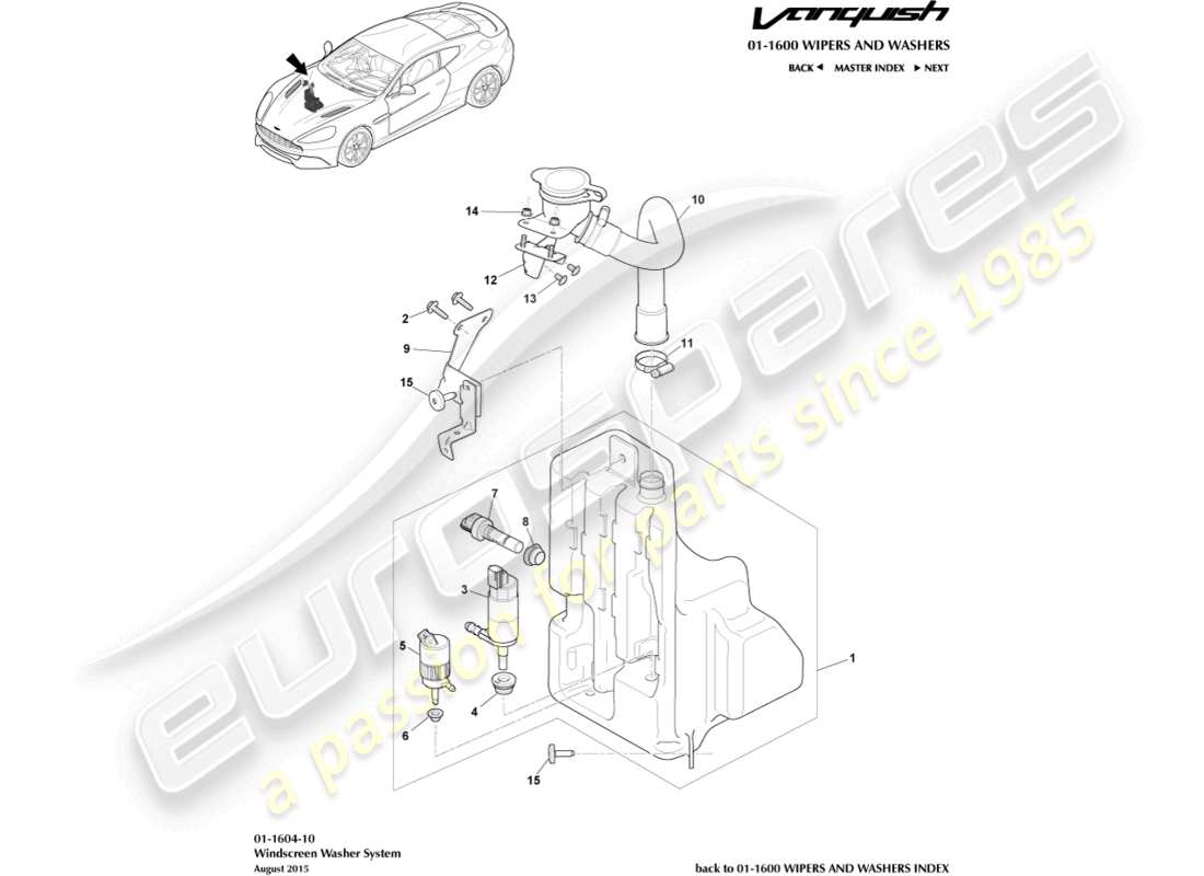 aston martin vanquish (2017) diagramma delle parti della bottiglia rondella