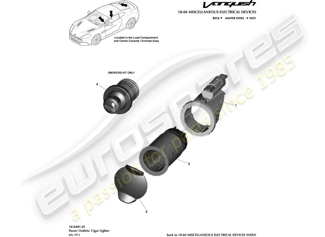 aston martin vanquish (2017) presa diagramma delle parti