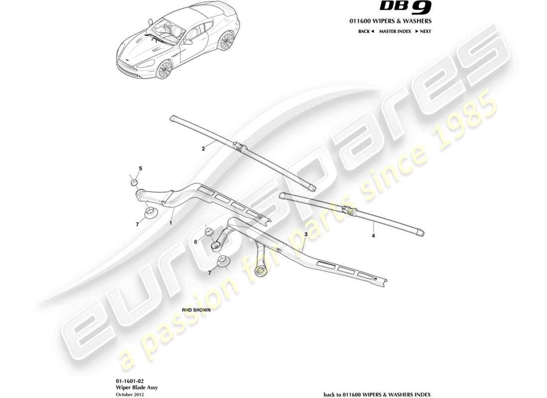 aston martin db9 (2014) schema delle parti del gruppo spazzola tergicristallo