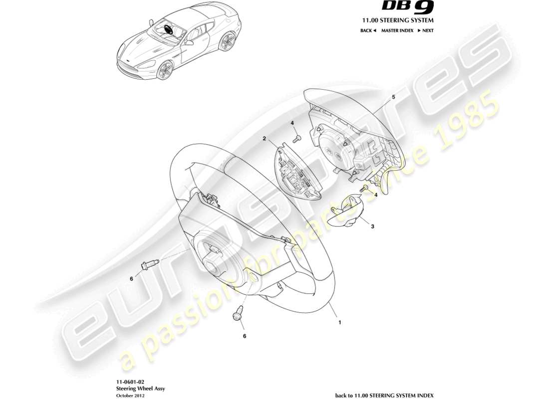 aston martin db9 (2014) volante diagramma delle parti