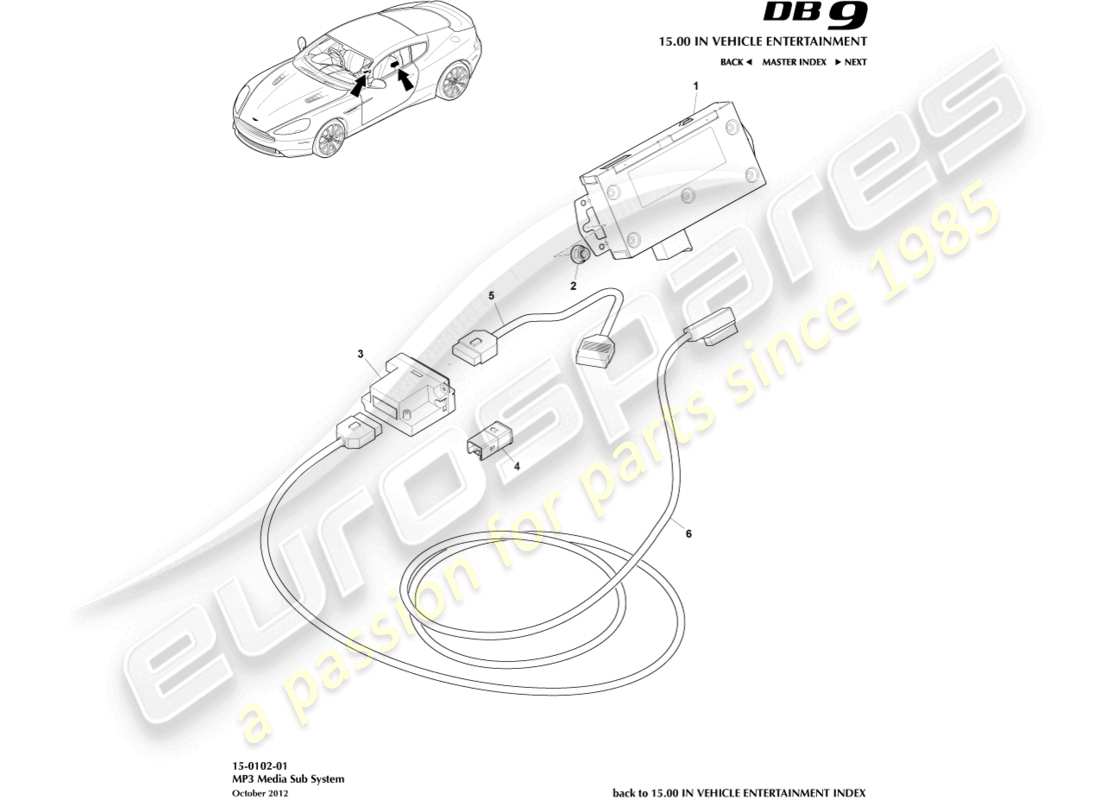 aston martin db9 (2014) mp3 diagramma delle parti del sottosistema multimediale