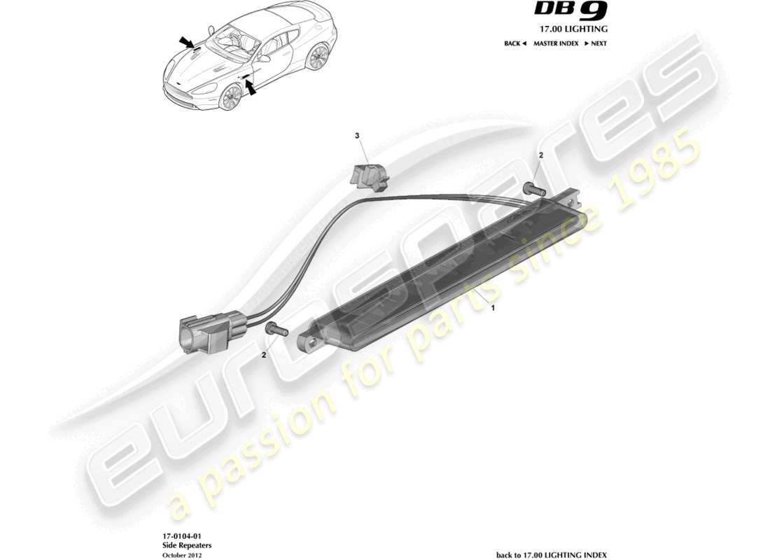 aston martin db9 (2014) diagramma delle parti dei ripetitori laterali