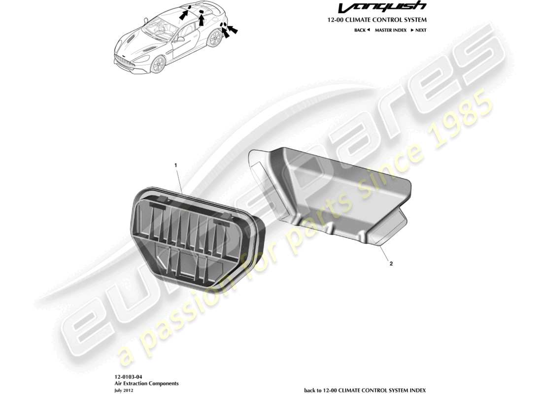 aston martin vanquish (2017) diagramma delle parti dei componenti di estrazione dell'aria