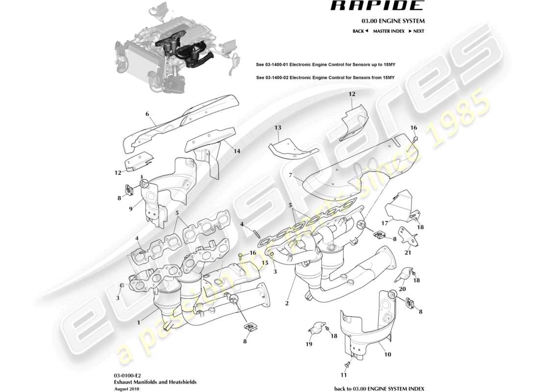 aston martin rapide (2013) abgaskrümmer teilediagramm