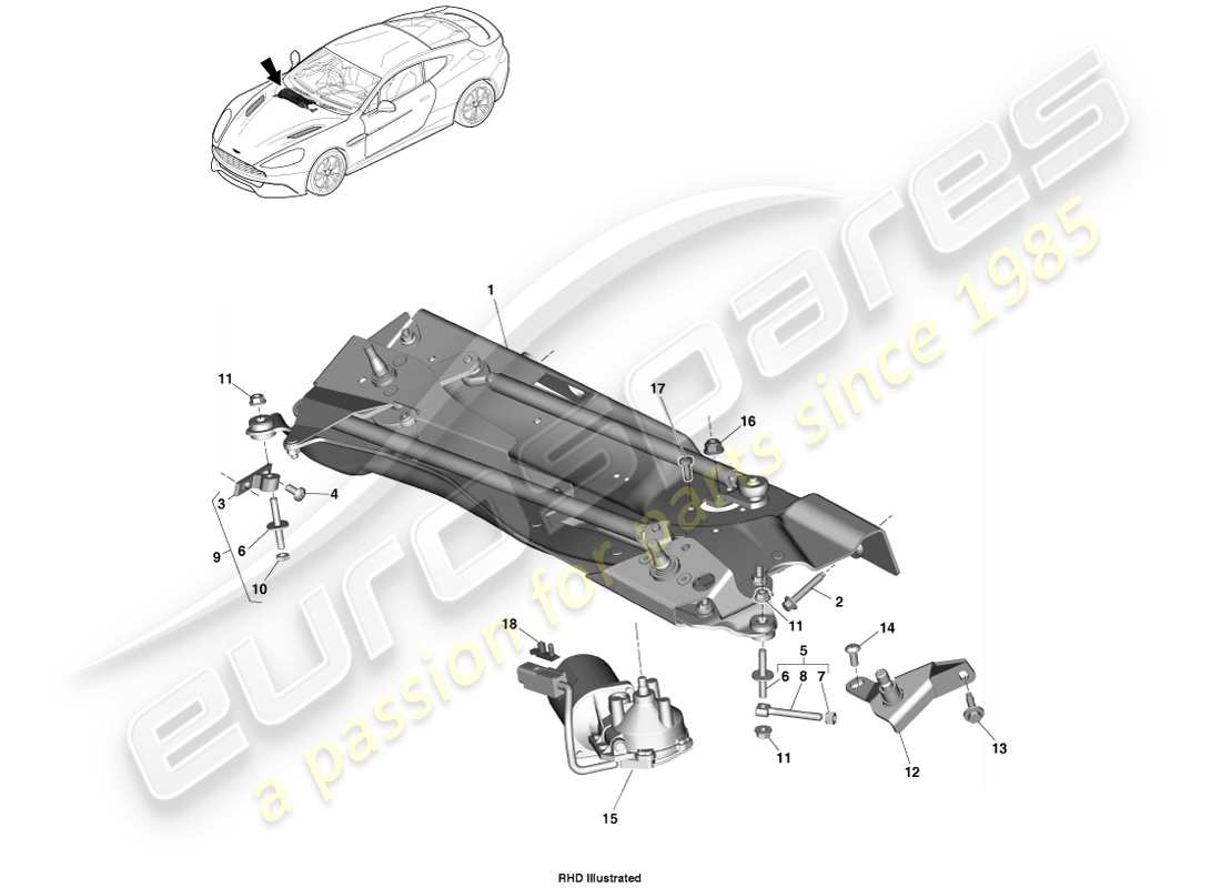 aston martin vanquish (2013) collegamento del tergicristallo diagramma delle parti