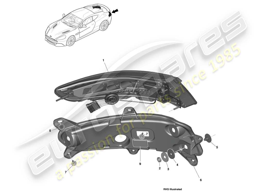 aston martin vanquish (2014) luci posteriori diagramma delle parti