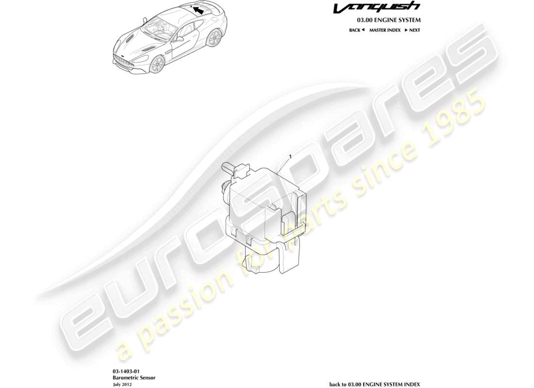 aston martin vanquish (2017) diagramma delle parti del sensore barometrico