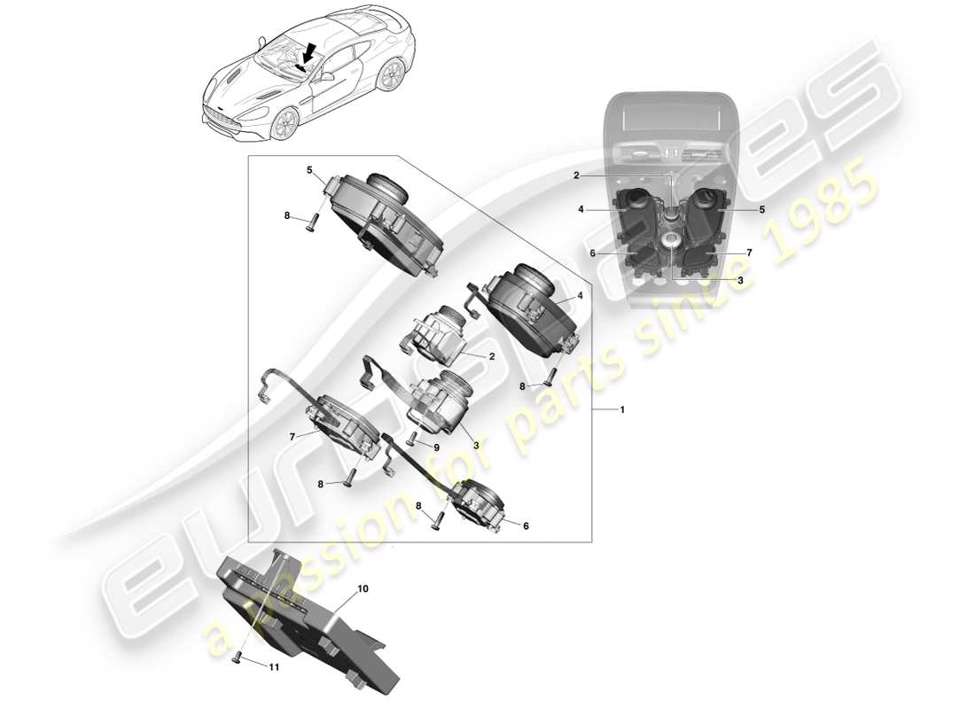 aston martin vanquish (2013) comandi dell'infotainment diagramma delle parti