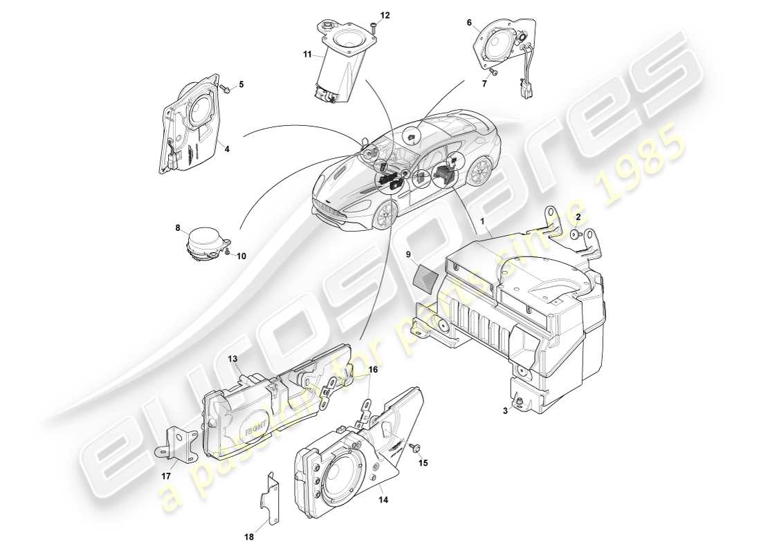 aston martin vanquish (2014) altoparlanti, diagramma delle parti b&o