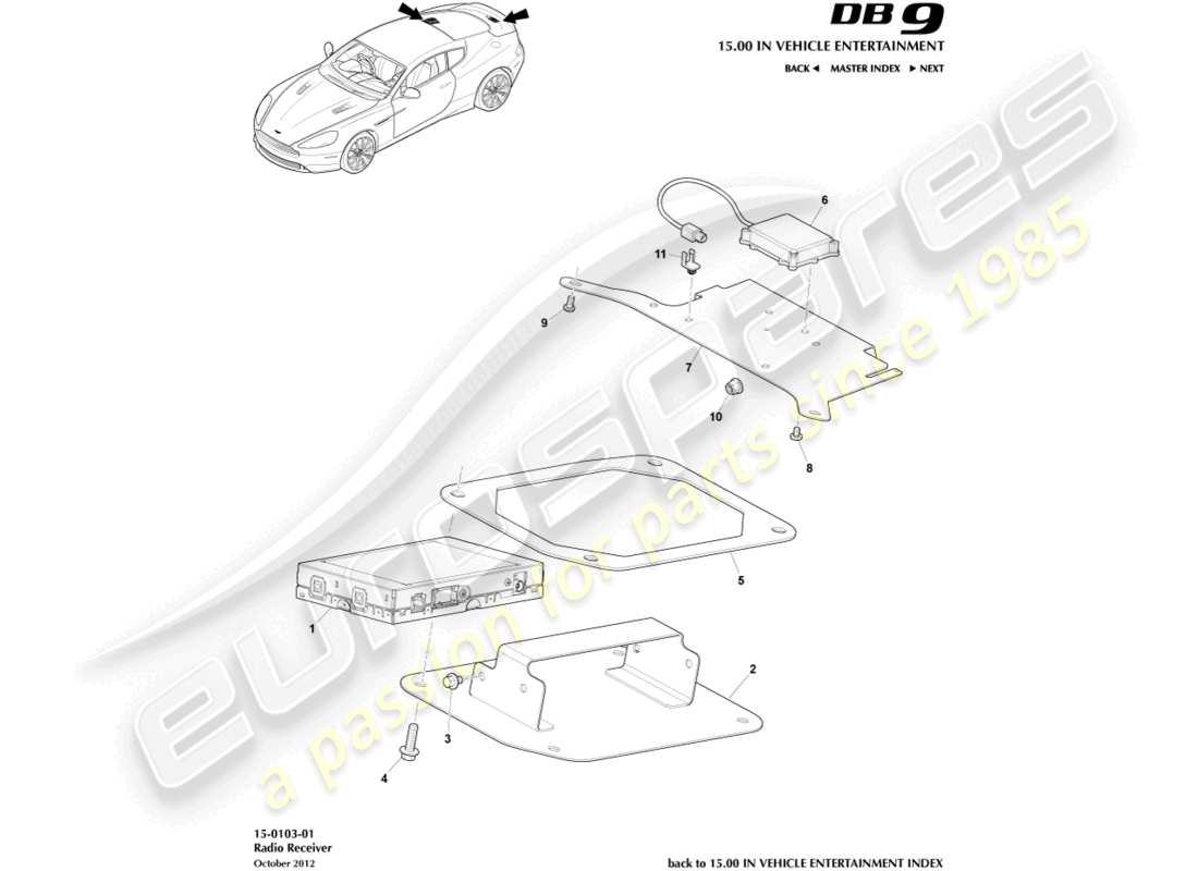 aston martin db9 (2014) diagramma delle parti del ricevitore radio