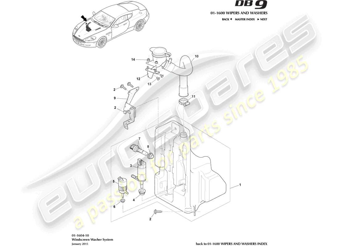aston martin db9 (2007) diagramma delle parti della bottiglia rondella