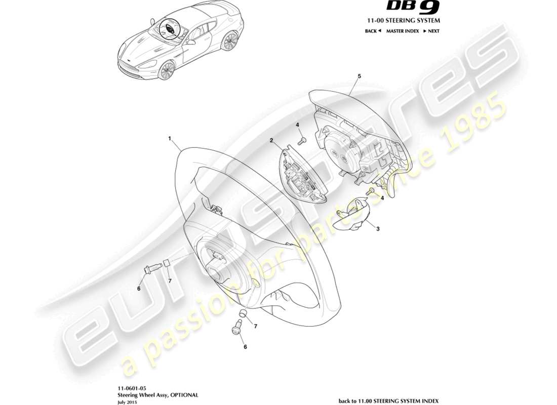 aston martin db9 (2014) volante, schema delle parti opzionali