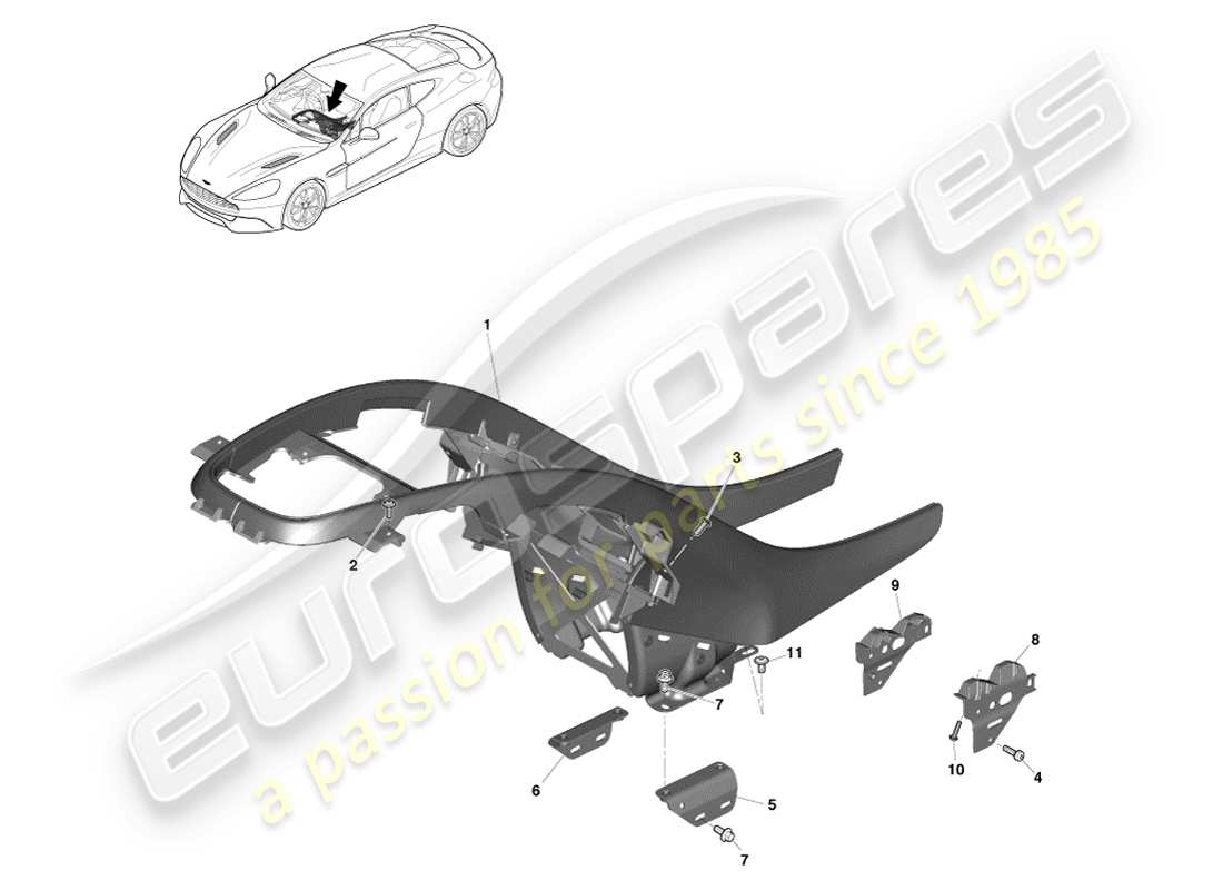 aston martin vanquish (2014) stampaggio della pila centrale diagramma delle parti
