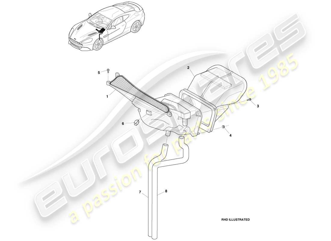 aston martin vanquish (2014) componenti della presa d'aria diagramma delle parti