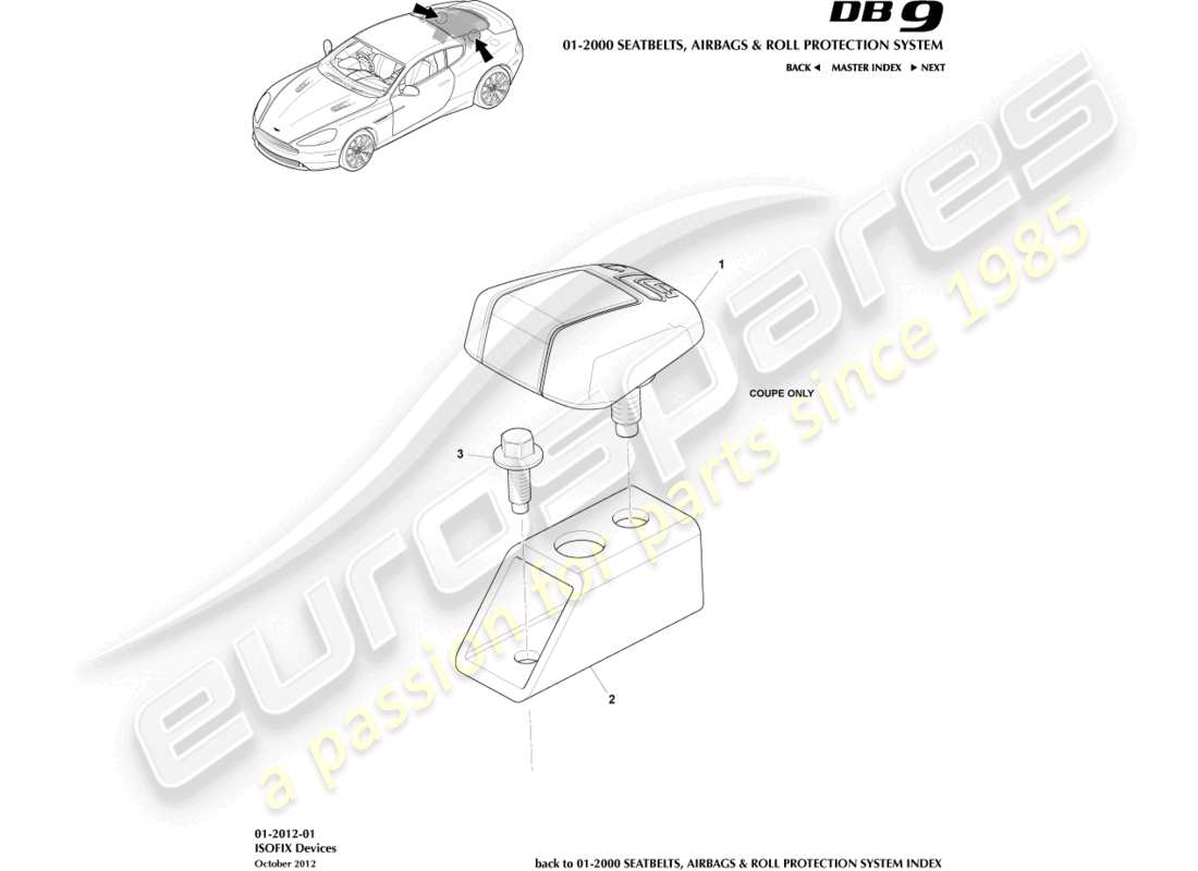 aston martin db9 (2016) diagramma delle parti delle staffe di fissaggio isofix