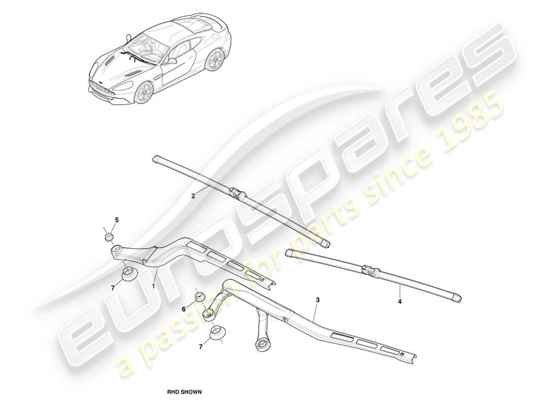 aston martin vanquish (2014) gruppo spazzola tergicristallo diagramma delle parti