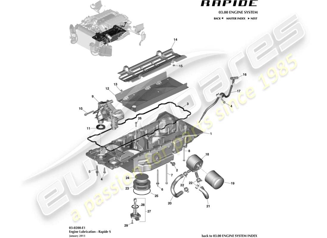 aston martin rapide (2012) lubrificazione del motore diagramma delle parti