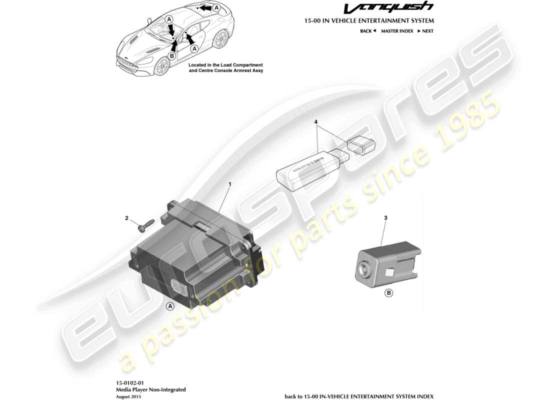 aston martin vanquish (2017) diagramma delle parti del lettore multimediale