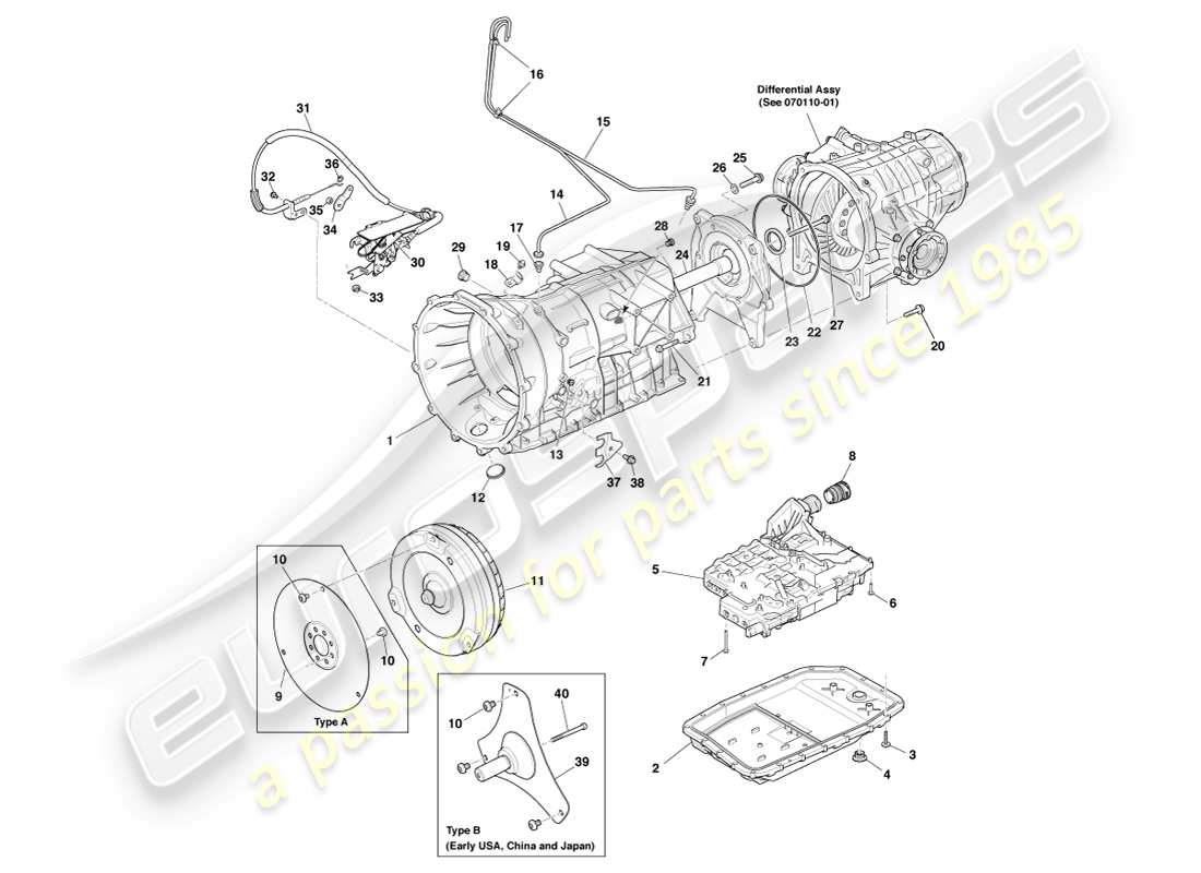 aston martin vanquish (2014) trasmissione, diagramma delle parti 6 spd