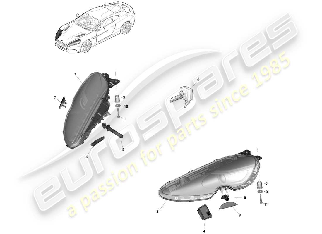 aston martin vanquish (2014) fari diagramma delle parti