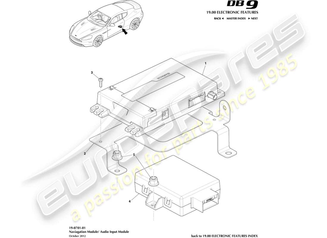 aston martin db9 (2016) diagramma delle parti del modulo di navigazione