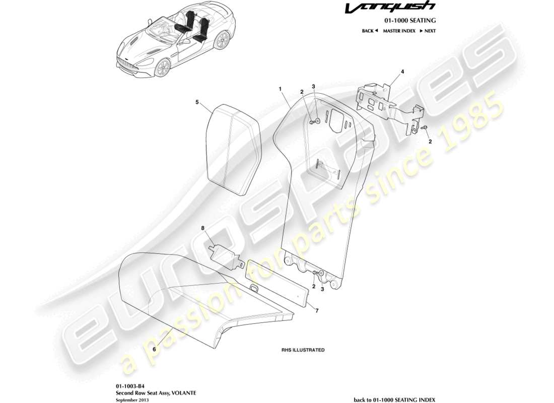 aston martin vanquish (2017) sedili posteriori, schema delle parti del volante